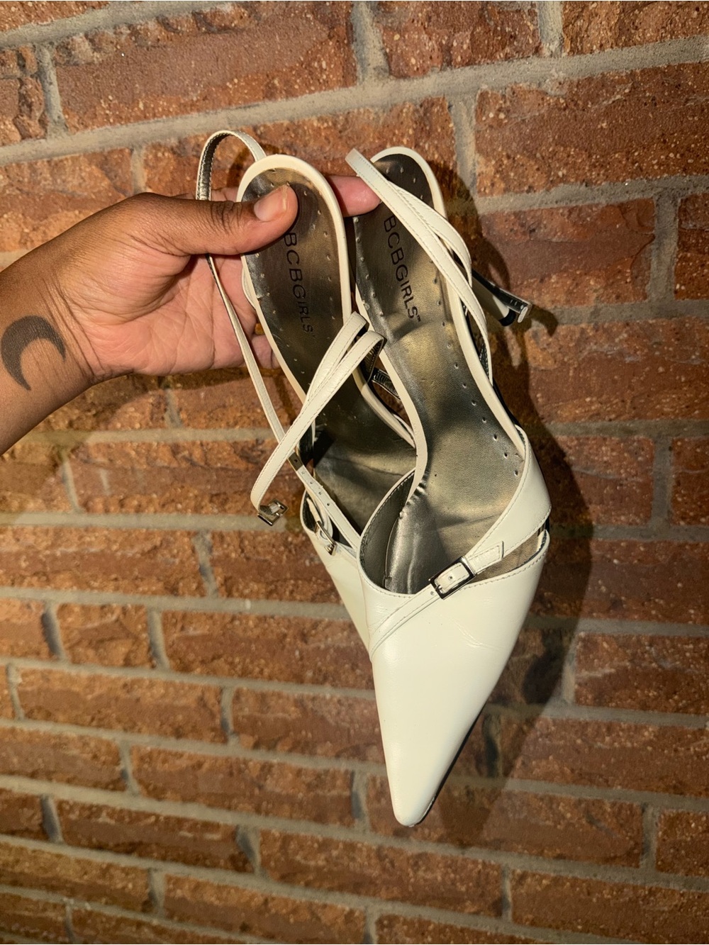 BCBGirls Cream Pointed Toe Slingback Heels - Picture 5 of 6